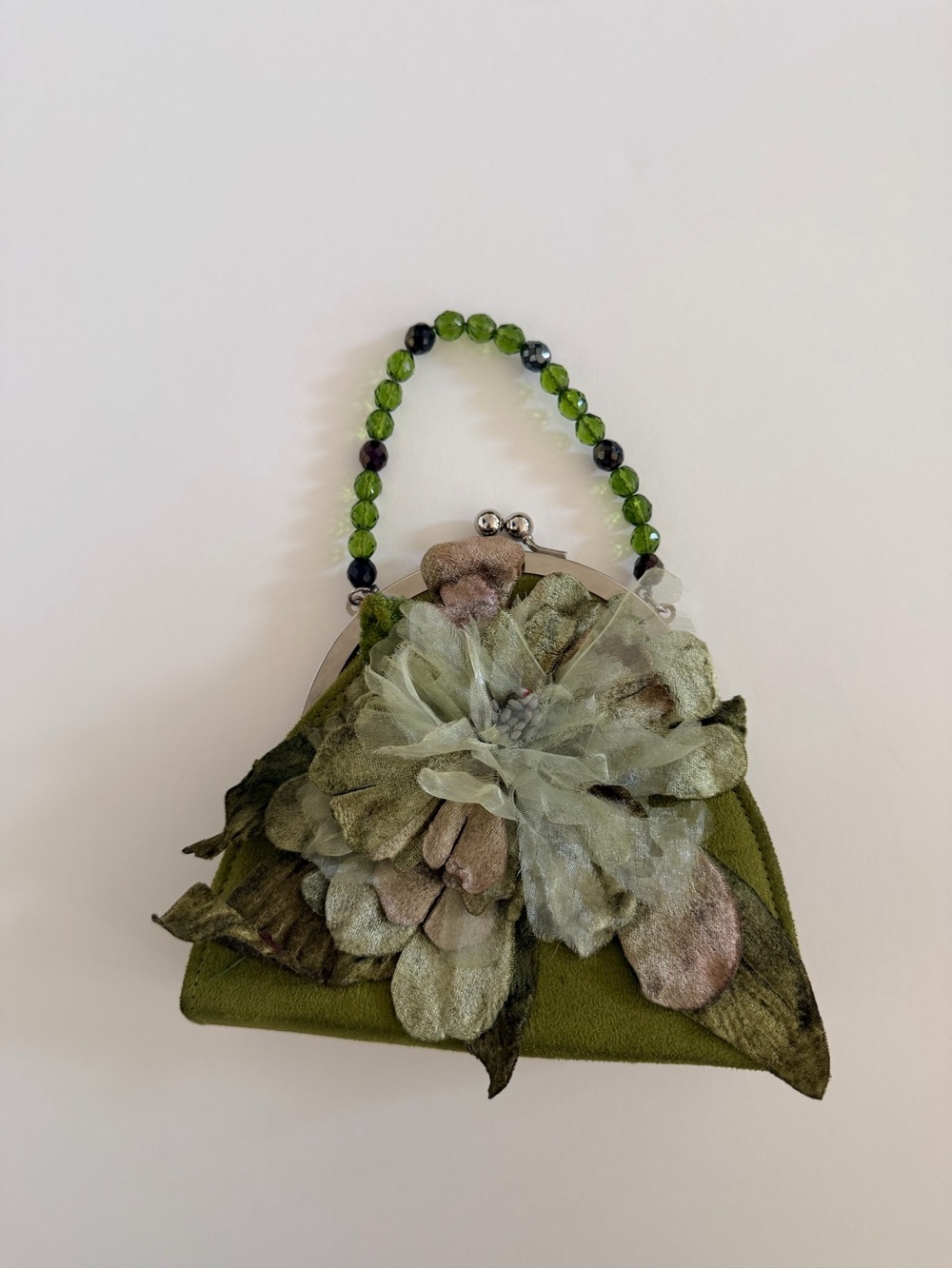 Green Floral kiss lock frame purse